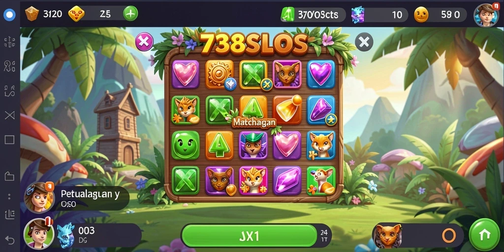 Gameplay seru 738SLOTS dengan warna-warni cerah.