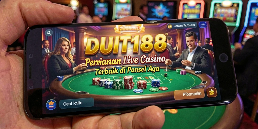 Screenshot gameplay DUIT188 menampilkan dealer langsung dan suasana kasino.