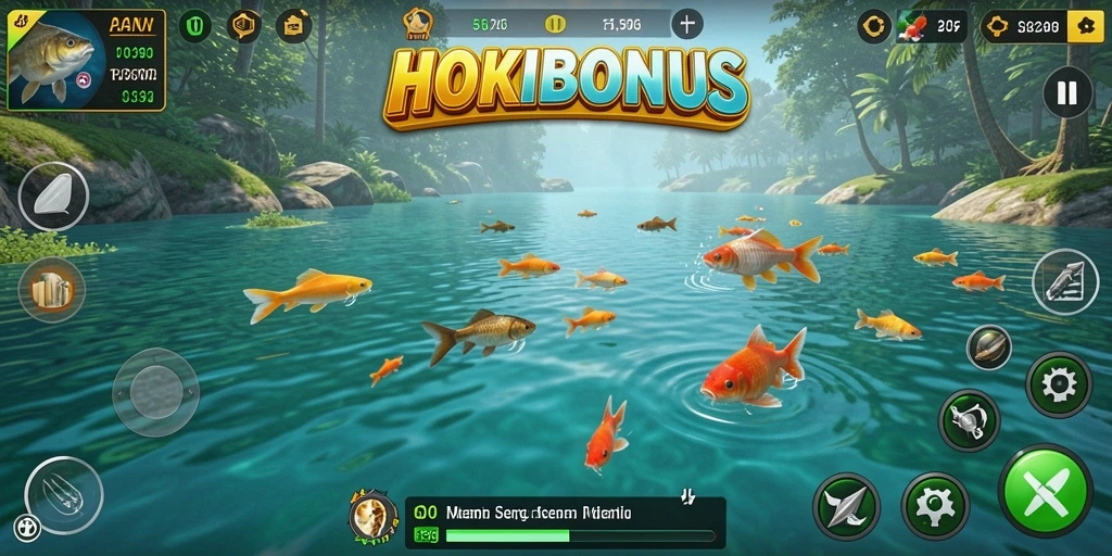 Screenshot utama HOKIBONUS menampilkan gameplay memancing yang seru.