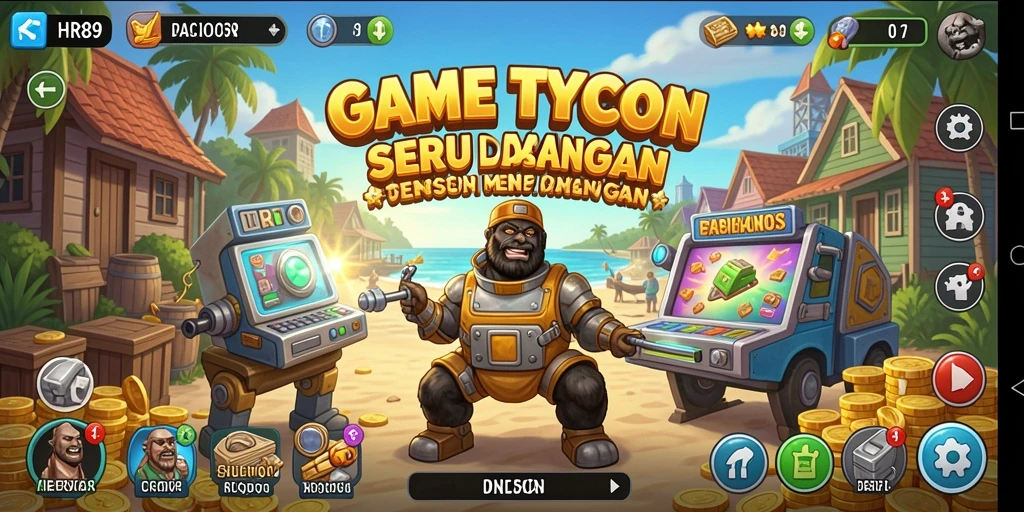 Tampilan layar permainan HR89 yang menampilkan interaksi bisnis yang dinamis.