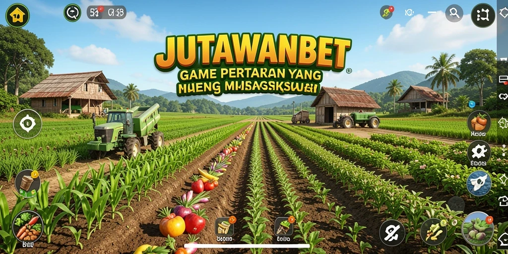 Screenshot JUTAWANBET menunjukkan pemain mengelola lahan pertanian yang luas.