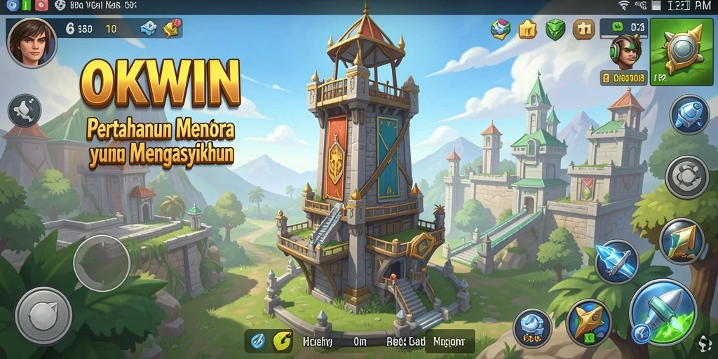 Tampilan gameplay OKWIN yang intens dan penuh strategi Tower Defense.