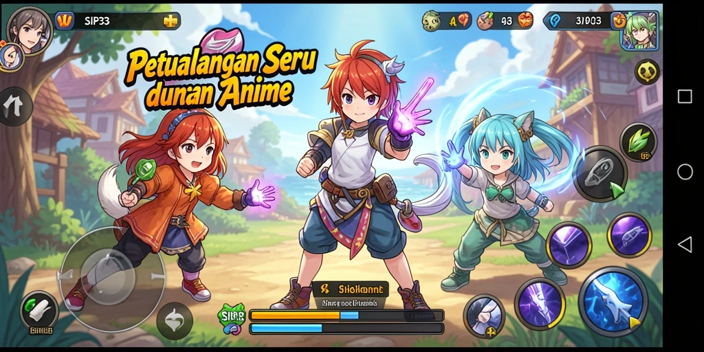 Tangkapan layar gameplay SIP33 menampilkan aksi seru dalam dunia anime.