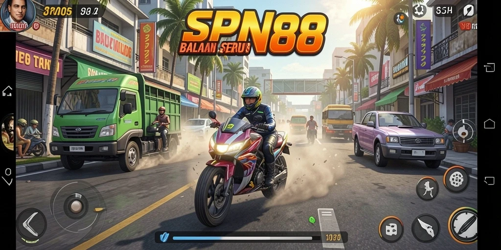 Tangkapan layar gameplay SPN88 yang menarik dengan mobil balap yang penuh aksi.